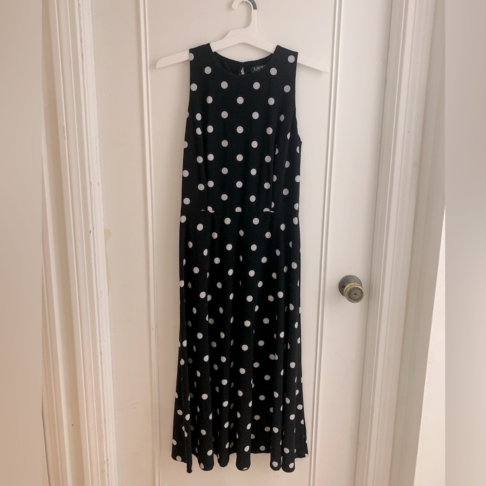 Midi polka dot stretch dress